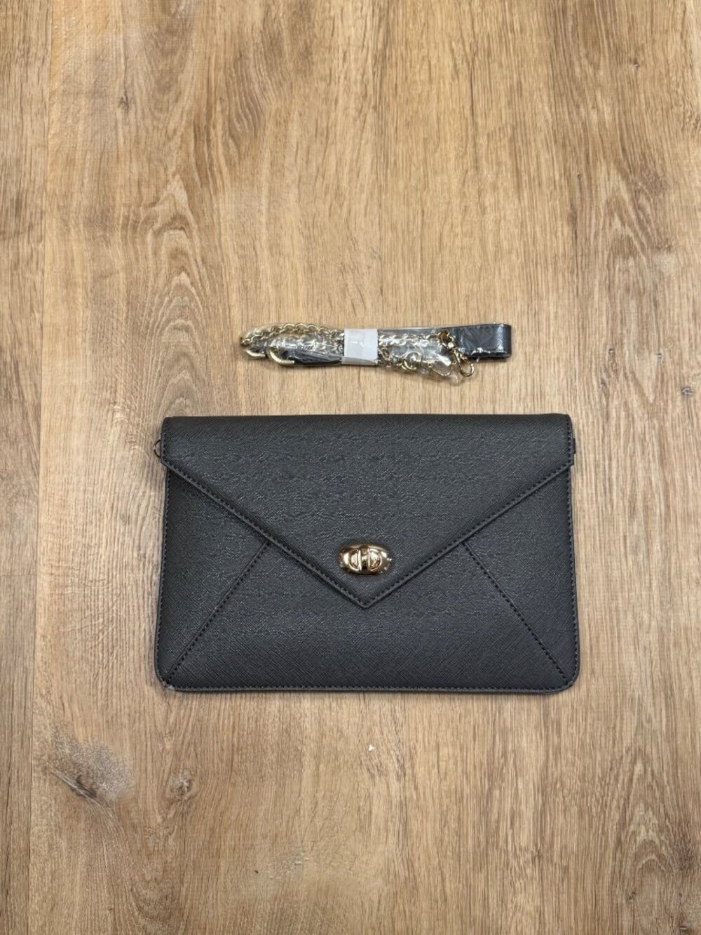 Sorial Black Envelope Crossbody With Detachable Strap & Gold Hardware